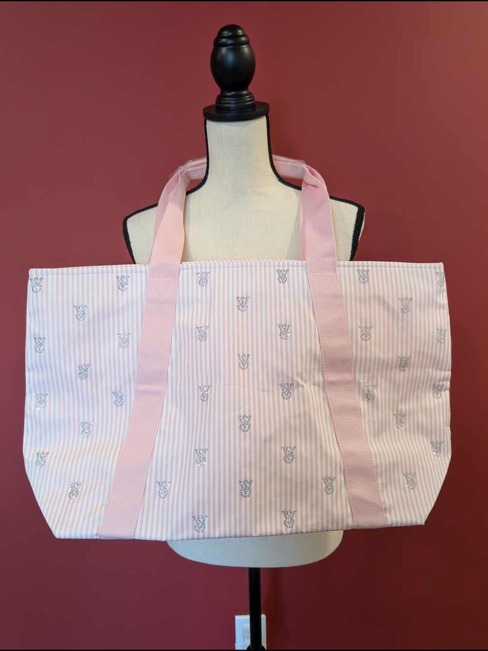 Victoria's Secret Pink Striped Tote With Sparkling Logos